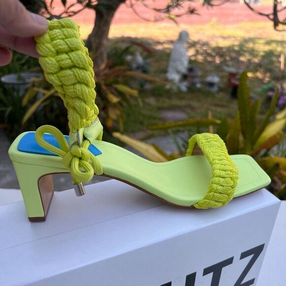 SCHUTZ Shoes - Schutz  Blair Leather Braided Mid-Heel Sandals Sz 9.5M in Green Fresh